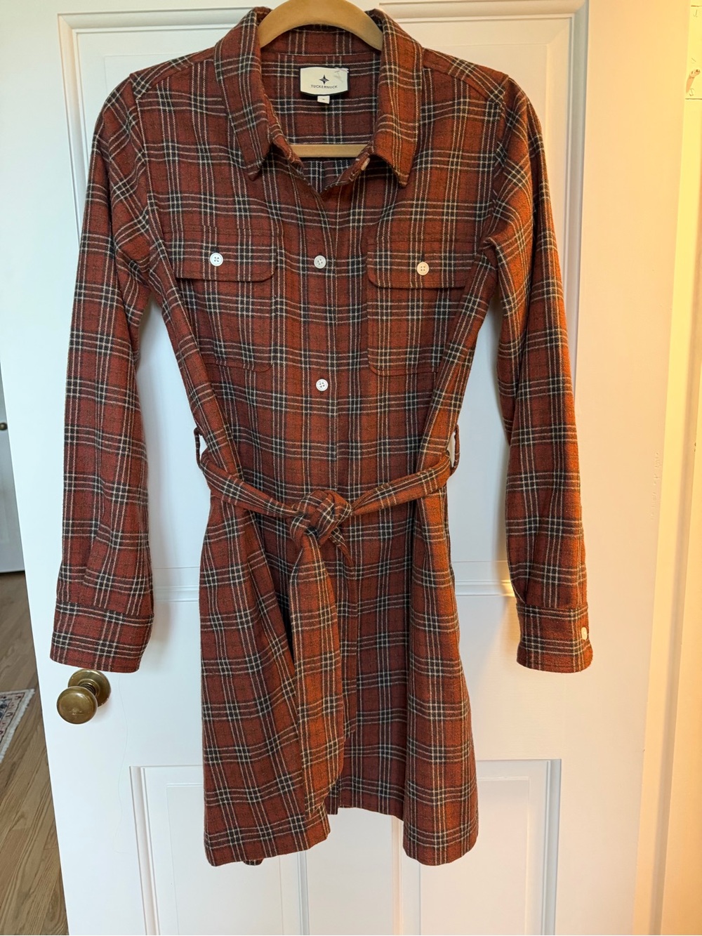 TUCKERNUCK Rust Plaid Belted flannel mini dress